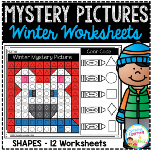 mystery picture worksheets shapes winter