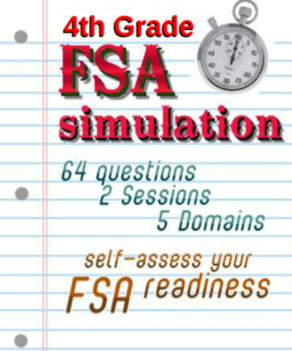 FSA Simulation for 4th Grade Math: 64 questions with answer key, answer sheet