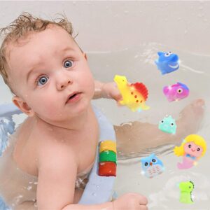 dinosaur toy bath floating toy with auto flashing early learning toy dinosaur theme model 8 pcs bathtub shower toy gift for kids&pets