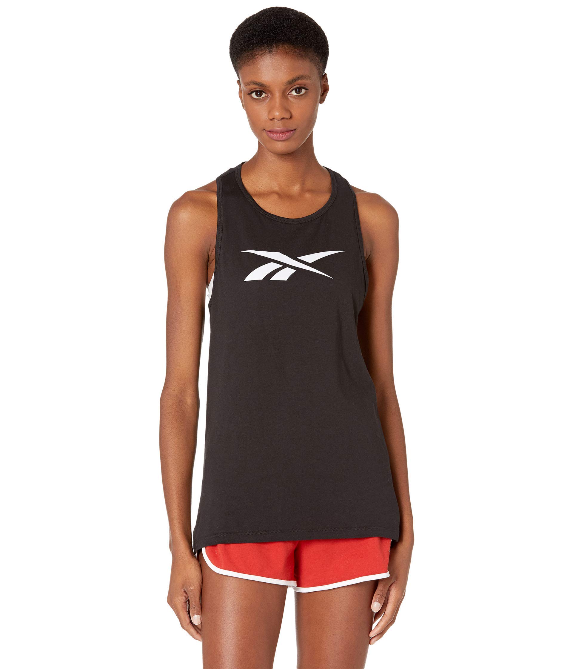 Reebok Women's Training Essentials Graphic Racerback Tank Top, Black/White, Medium