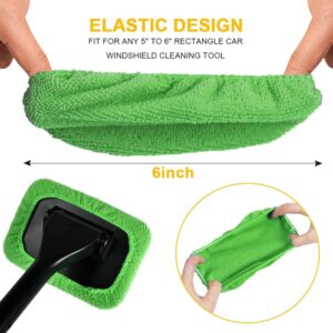 eFuncar Microfiber Cleaning Cloth for Windshield Cleaning Tool, Windshield Cleanner Wand Replaceable Glass Cleaning Bonnets, Interior Auto Window Cleaner Washing Pads, Fit 5”, Green, 5 Pack