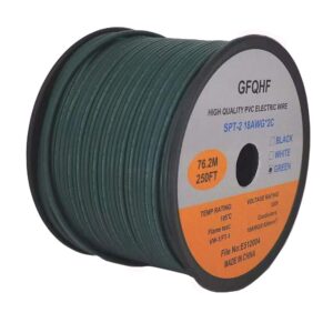 gfqhf 250ft green spt-2 zip cord wire 18/2 extension electrical cable, ul listed 18 gauge wire, work with spt-2 vampire plug