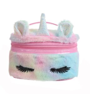 newfancy women girls kids fluffy faux fur unicorn makeup bag small cosmetic organizer plush travel storage bags toiletry kit case