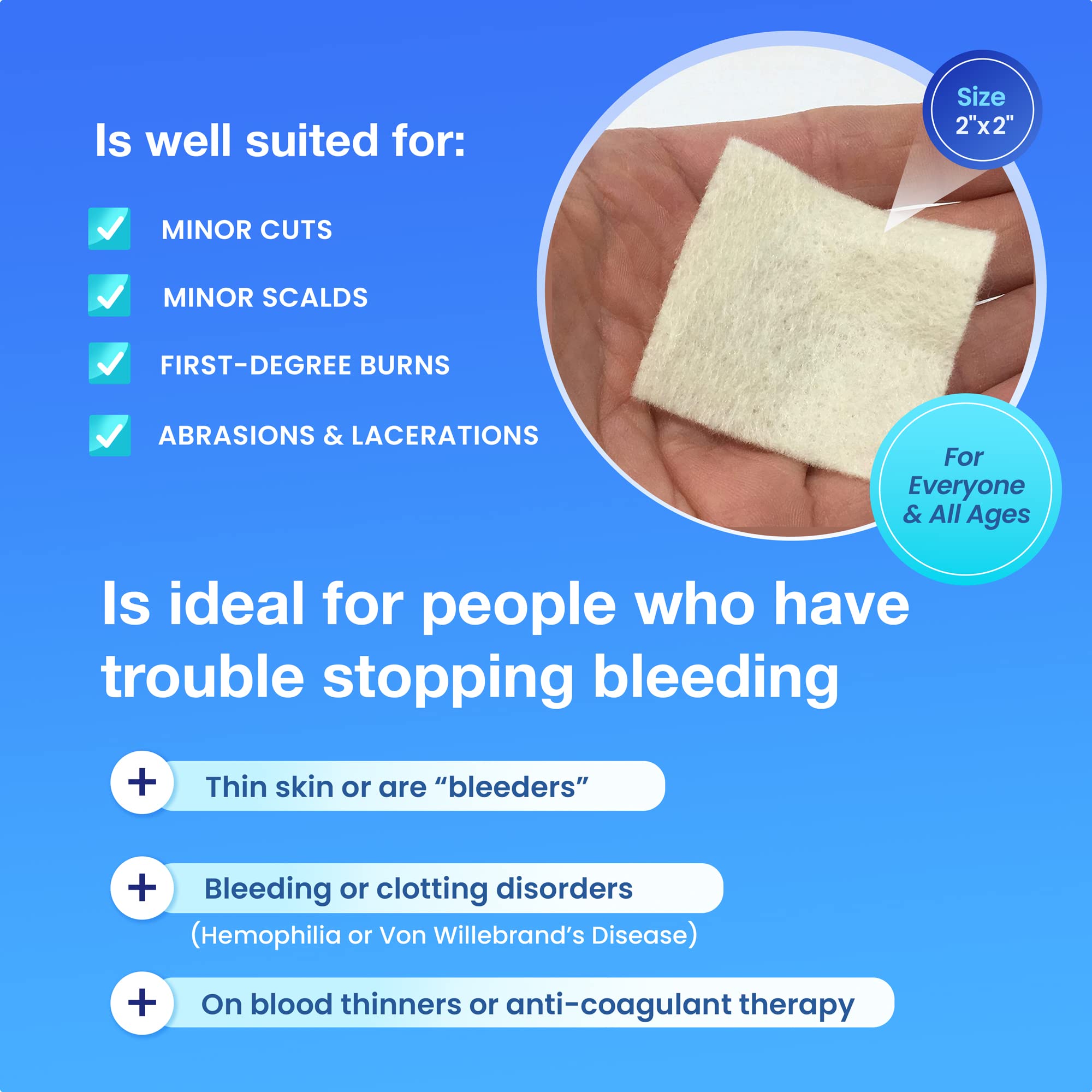 AllaQuix High Performance Stop Bleeding Gauze - X-Large (4"x4"Square) - (3-Pack) Professional-Grade First-Aid Hemostatic Gauze (Blood Clotting Bandage)