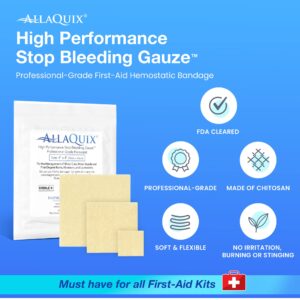 AllaQuix High Performance Stop Bleeding Gauze - X-Large (4"x4"Square) - (3-Pack) Professional-Grade First-Aid Hemostatic Gauze (Blood Clotting Bandage)