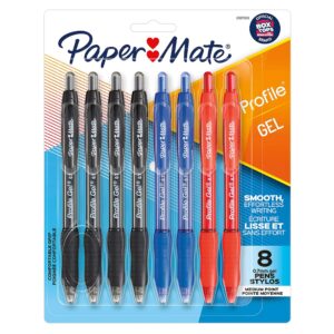 paper mate gel pen, profile retractable pen, 0.7mm, assorted, 8 count