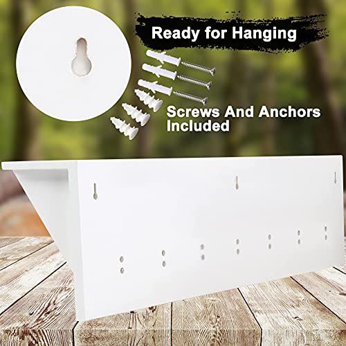 Dseap Coat Rack Wall Mounted Shelf with 7 Tri Hooks 35” Heavy Duty Wood Entryway Shelf with Hooks, Coat Hanger Shelf, White