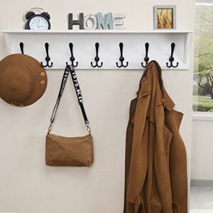 Dseap Coat Rack Wall Mounted Shelf with 7 Tri Hooks 35” Heavy Duty Wood Entryway Shelf with Hooks, Coat Hanger Shelf, White