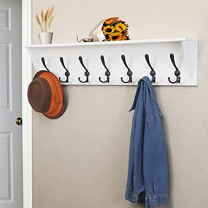 Dseap Coat Rack Wall Mounted Shelf with 7 Tri Hooks 35” Heavy Duty Wood Entryway Shelf with Hooks, Coat Hanger Shelf, White