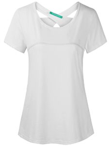 kimmery petite tops for women juniors yoga runnning fishing golfing recreational top summer outdoor short sleeve criss cross back shirts white m