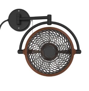 vivi- 8 in. wall mount swivel fan with folding arm (walnut)