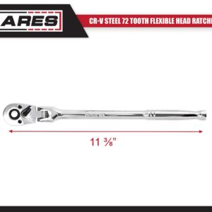 ARES 42026 - Flex Head Ratchet - 3/8-inch Drive 72-Tooth Ratchet - Premium Chrome Vanadium Steel Construction & Chrome Plated Finish - 72-Tooth Quick Release Reversible Design with 5 Degree Swing