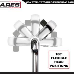 ARES 42026 - Flex Head Ratchet - 3/8-inch Drive 72-Tooth Ratchet - Premium Chrome Vanadium Steel Construction & Chrome Plated Finish - 72-Tooth Quick Release Reversible Design with 5 Degree Swing