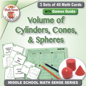 volume of cylinders, cones, and spheres: 3 sets of 40 math cards with games guide