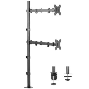 vivo extra tall vertically stacked dual monitor desk mount stand with 99 cm stand-up pole, fully adjustable extended arms, fits 2 screens up to 27 inches, stand-v012t
