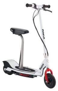 razor e200s electric scooter - 8" air-filled tires, 200-watt motor, up to 12 mph and 40 min of ride time, white