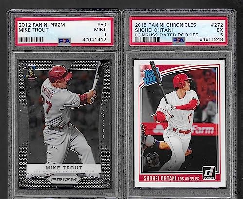 MINT RARE MIKE TROUT PANINI PRIZM #50 & SHOHEI OHTANI PANINI CHRONICLES #272 2 CARD ROOKIE LOT GRADED PSA MINT 9 ANGELS MVP SUPERSTARS PLAYERS