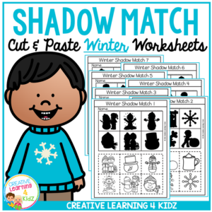 shadow matching winter cut & paste worksheets