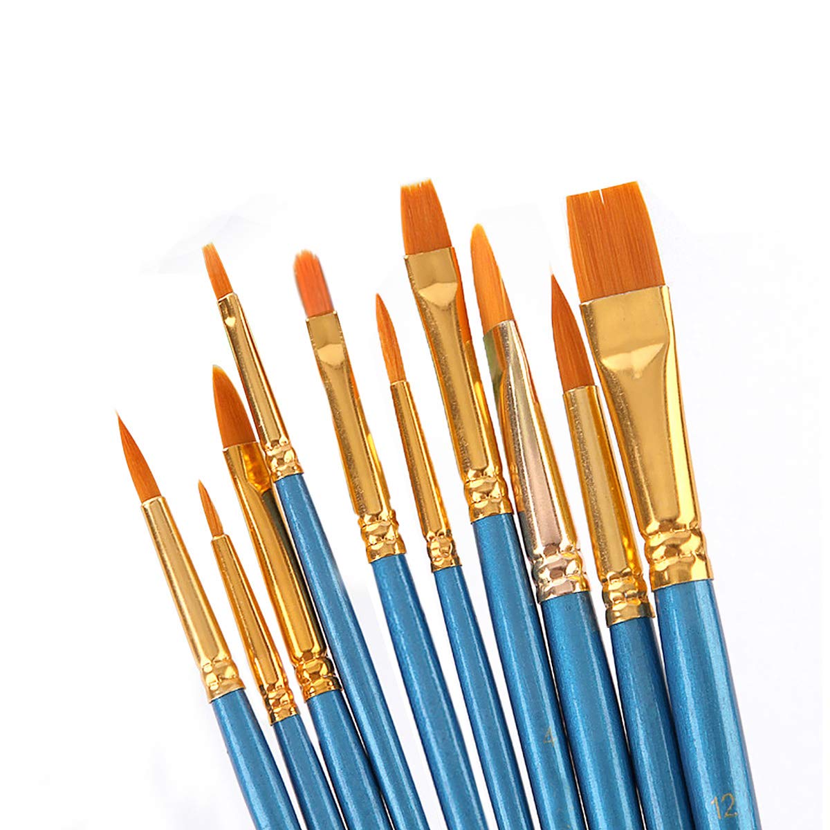 Elisel Paint Brush Set, 10 pcs Nylon Hair Art Paint Brushes for Acrylic Painting for Acrylic Oil Watercolor, Face Nail Art, Miniature Detailing and Rock Painting (Blue)