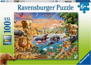 ravensburger 12910 savannah jungle waterhole 100 piece puzzle for kids - every piece is unique, pieces fit together perfectly