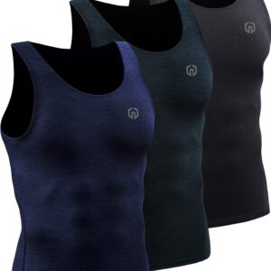 NELEUS Men's 3 Pack Compression Tank Top Tight Muscle Shirts,5074,Black (Grey)/Slate Gray/Navy,US L,EU XL