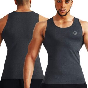 NELEUS Men's 3 Pack Compression Tank Top Tight Muscle Shirts,5074,Black (Grey)/Slate Gray/Navy,US L,EU XL