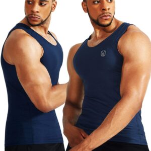 NELEUS Men's 3 Pack Compression Tank Top Tight Muscle Shirts,5074,Black (Grey)/Slate Gray/Navy,US L,EU XL