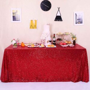 gfcc glitter red sequin tablecloth - 60x102 inch shimmer party wedding banquet christmas table cloth linen rectangle cake table cover