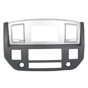 ecotric stereo radio double din dash install bezel kit compatible with 2006-2009 dodge ram truck silver slate gray replace for part number gnt56215007