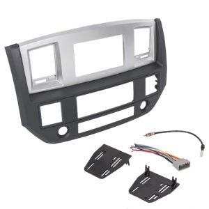 ECOTRIC Stereo Radio Double Din Dash Install Bezel Kit Compatible with 2006-2009 Dodge Ram Truck Silver Slate Gray Replace for Part Number GNT56215007