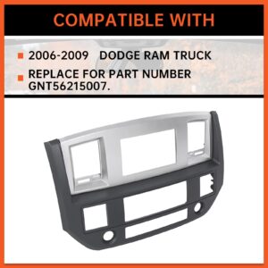 ECOTRIC Stereo Radio Double Din Dash Install Bezel Kit Compatible with 2006-2009 Dodge Ram Truck Silver Slate Gray Replace for Part Number GNT56215007