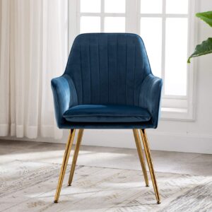 artechworks velvet modern living dining room arm chair for home office club leisure guest lounge bedroom upholstered with gold metal legs, blue, 1pcs chair