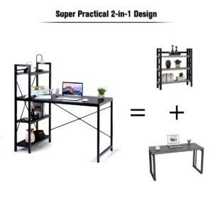 Tangkula Computer Desk with 4 Tier Shelves, Study Writing Table with Storage Bookshelves, Modern Compact Home Office Workstation, 47.5" Tower PC with Steel Frame & Adjustable Feet Pad