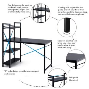 Tangkula Computer Desk with 4 Tier Shelves, Study Writing Table with Storage Bookshelves, Modern Compact Home Office Workstation, 47.5" Tower PC with Steel Frame & Adjustable Feet Pad