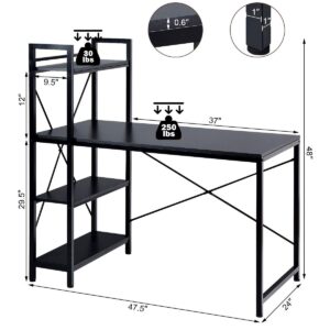 Tangkula Computer Desk with 4 Tier Shelves, Study Writing Table with Storage Bookshelves, Modern Compact Home Office Workstation, 47.5" Tower PC with Steel Frame & Adjustable Feet Pad