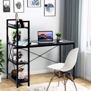 Tangkula Computer Desk with 4 Tier Shelves, Study Writing Table with Storage Bookshelves, Modern Compact Home Office Workstation, 47.5" Tower PC with Steel Frame & Adjustable Feet Pad