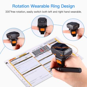 Eyoyo 2D Finger Ring Barcode Scanner, Mini Wearable 3-in-1 USB Wired & 2.4G Wireless & Bluetooth Scanner, Image 1D QR Bar Code Reader PDF417 Data Matrix Screen Scan for iPad, Smartphone, PC