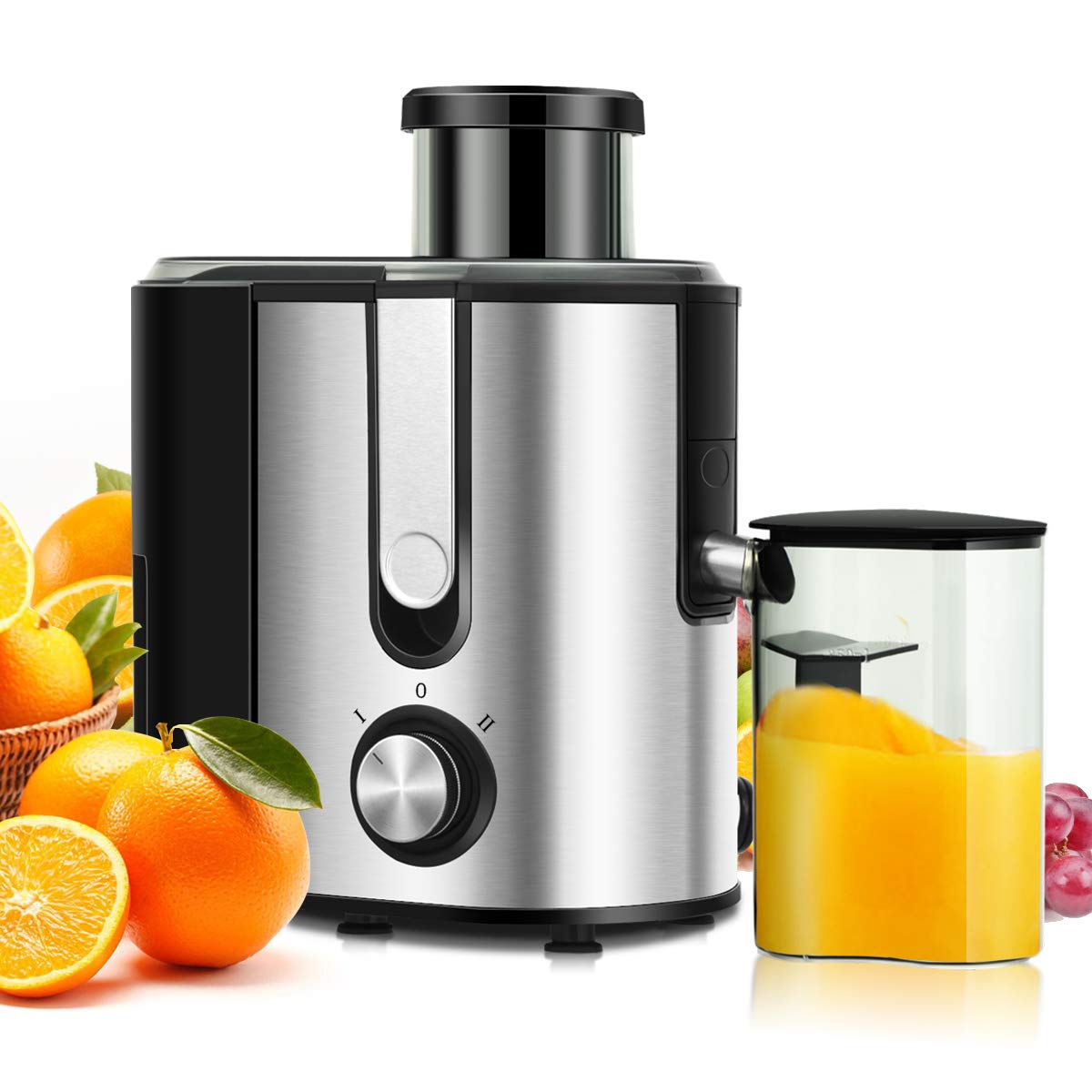 COSTWAY Juicer Machines with 2.5inch Wide Mouth, 400W Masticating Juicer Extractor with Dual Speed Control and Overload Protection, Stainless Steel Centrifugal Juicer with Anti-drip Design, BPA-FREE