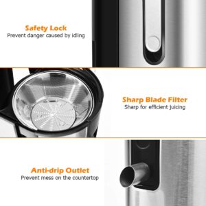 COSTWAY Juicer Machines with 2.5inch Wide Mouth, 400W Masticating Juicer Extractor with Dual Speed Control and Overload Protection, Stainless Steel Centrifugal Juicer with Anti-drip Design, BPA-FREE