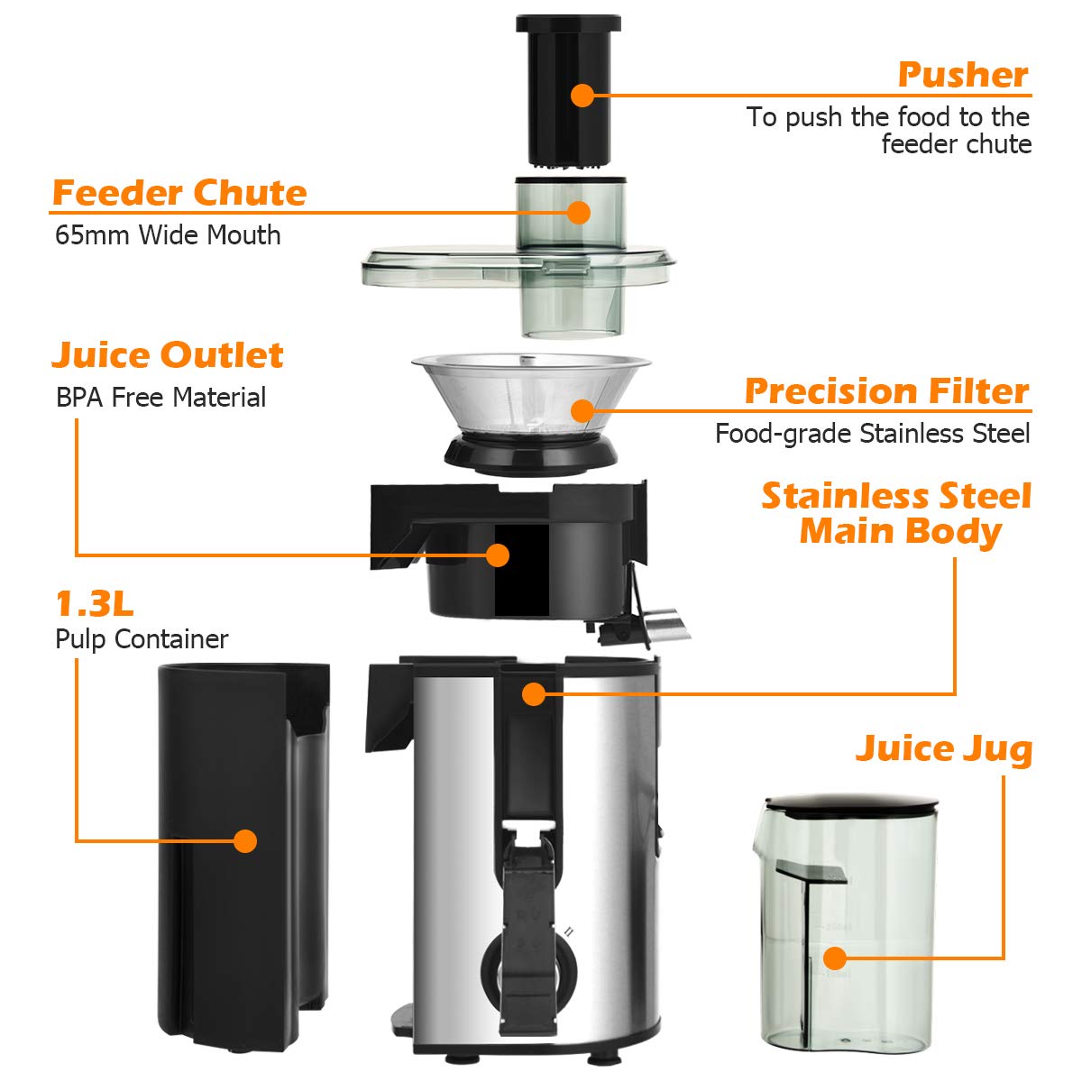 COSTWAY Juicer Machines with 2.5inch Wide Mouth, 400W Masticating Juicer Extractor with Dual Speed Control and Overload Protection, Stainless Steel Centrifugal Juicer with Anti-drip Design, BPA-FREE