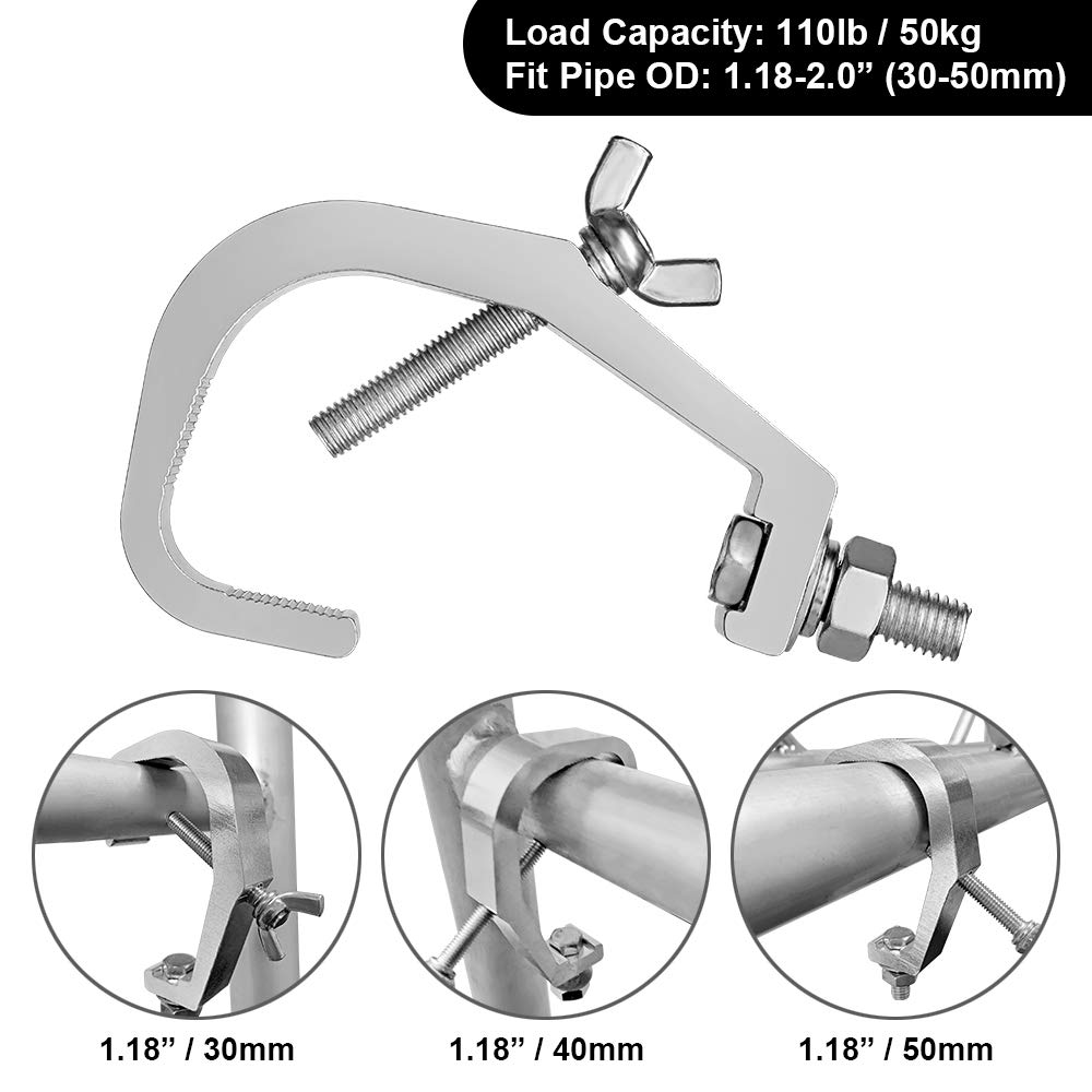 10PCS Eyeshot Truss Clamp Stage Lights Clamp 1.18-2 Inch, Perfect fit for 30-50mm OD Tube/Pipe, Heavy Duty 110lb Premium Aluminum Alloy Stage Lighting C Clamp for DJ Lighting Par Lights Spot Lights