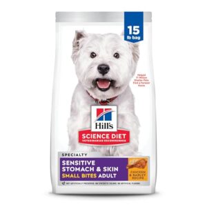 hill's science diet sensitive stomach & skin, adult 1-6, stomach & skin sensitivity supoort, small kibble, dry dog food, chicken recipe, 15 lb bag
