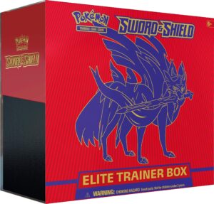 pokemon tcg: sword & shield elite trainer box - zacian | 8 booster packs | genuine cards, multicolor