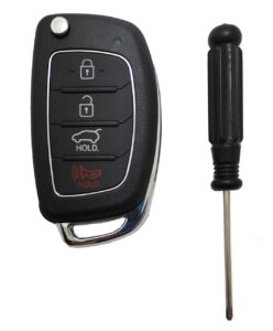 key fob case fits for hyundai santa fe sonata flip folding keyless entry remote replacement key fob shell with screwdriver and uncut blade (4 buttons)