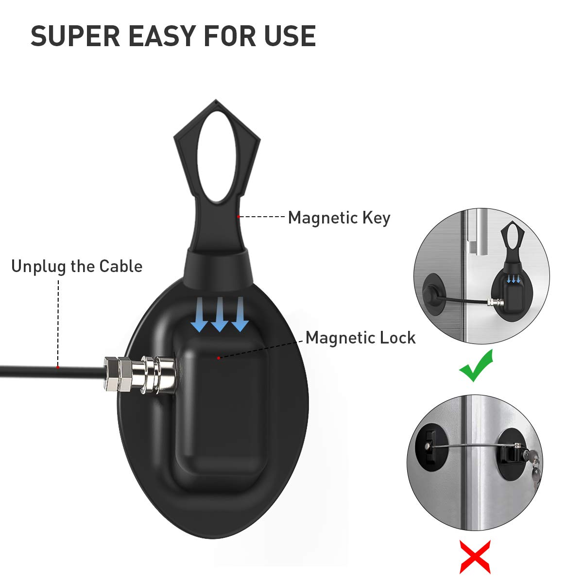 Refrigerator Lock, Childproof Fridge Lock with Magnetic- Strong 3M Adhesives and Cable, Super Convenience (Black)