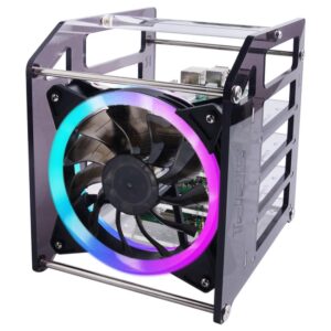geeekpi cluster case for raspberry pi, pi rack case stackable case with cooling fan 120mm rgb led 5v fan for raspberry pi 4b/3b+/3b/2b/b+ and jetson nano