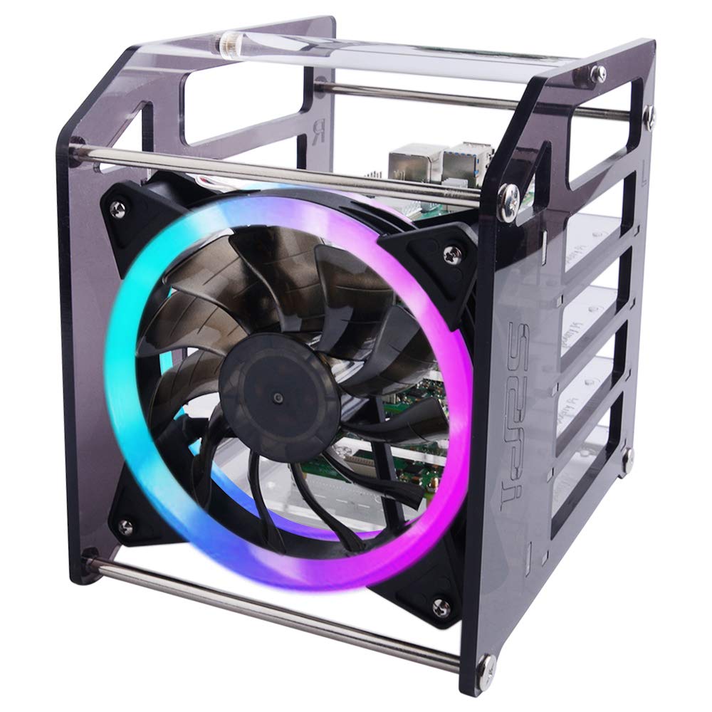 GeeekPi Cluster Case for Raspberry Pi, Pi Rack Case Stackable Case with Cooling Fan 120mm RGB LED 5V Fan for Raspberry Pi 4B/3B+/3B/2B/B+ and Jetson Nano