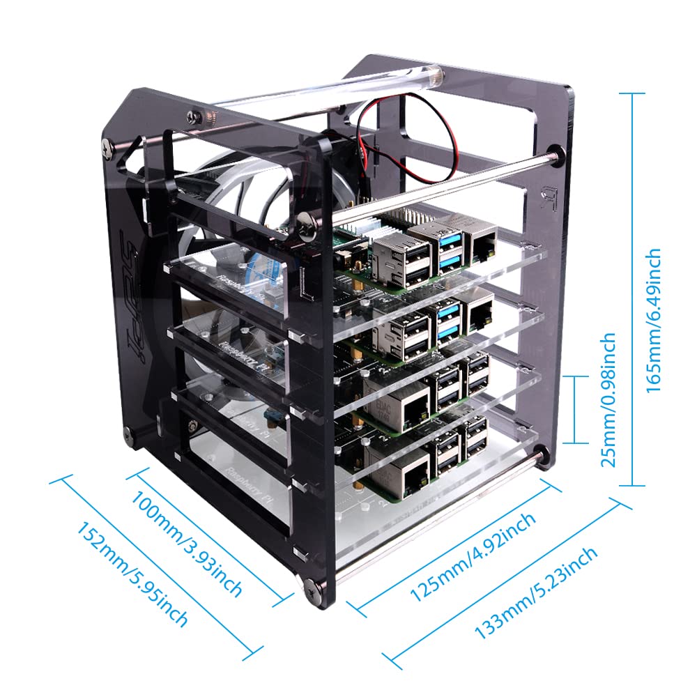 GeeekPi Cluster Case for Raspberry Pi, Pi Rack Case Stackable Case with Cooling Fan 120mm RGB LED 5V Fan for Raspberry Pi 4B/3B+/3B/2B/B+ and Jetson Nano