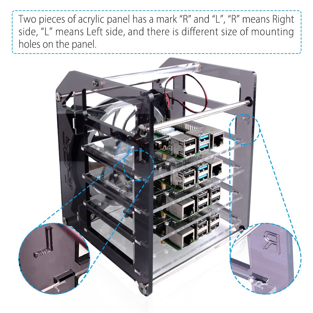 GeeekPi Cluster Case for Raspberry Pi, Pi Rack Case Stackable Case with Cooling Fan 120mm RGB LED 5V Fan for Raspberry Pi 4B/3B+/3B/2B/B+ and Jetson Nano