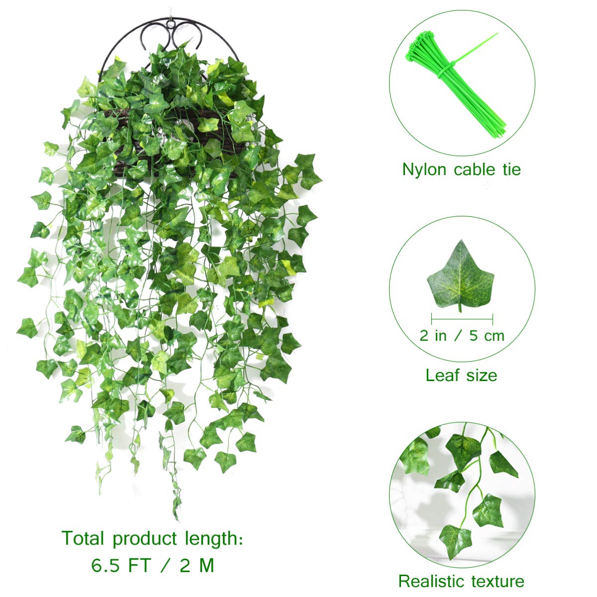 118 FT Artificial Ivy Garland, Fake Ivy Leaves Fake Leaf Plants Vine Hanging Garland Ivy Foliage Leaves for Wedding Party Kitchen Office Outdoor Greenery Wall Décor, Style 3